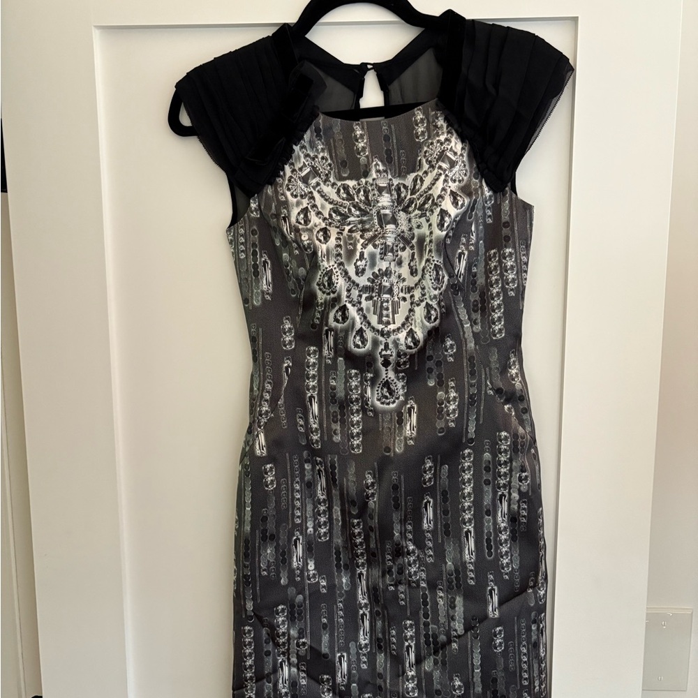 Karen Millen Black and Silver Patterned Mini Dress